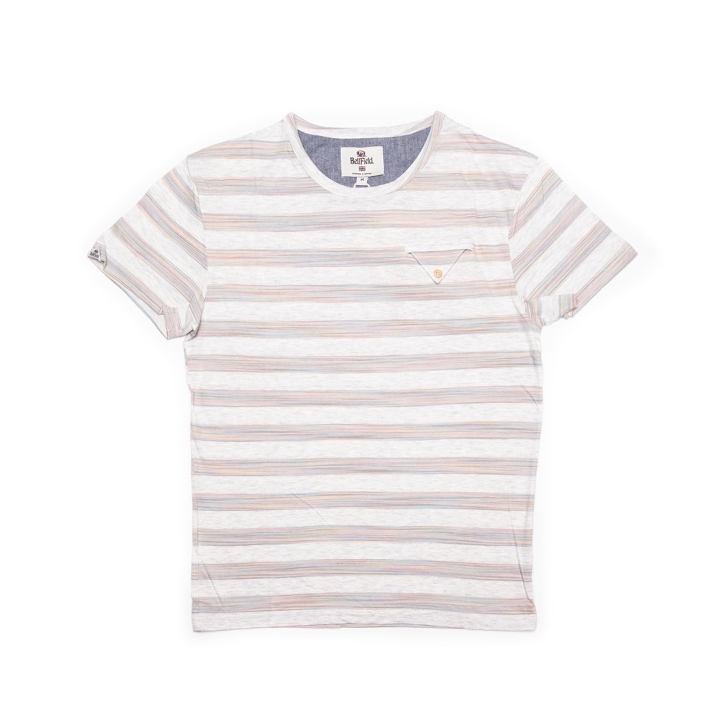 Bellfield Hubbards beige striped chest pocket short sleeve t-shirt tee shirt top - Picture 1 of 7